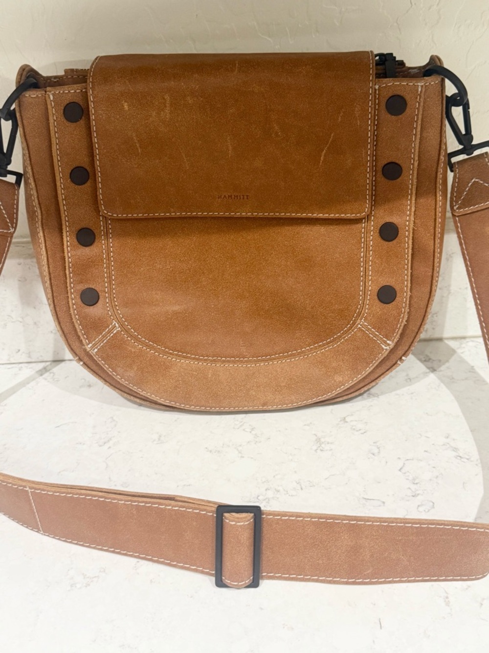 Hammitt Chestnut Brown Leather Saddle Bag with Stud Accents